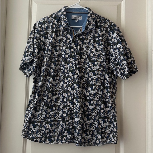 Smash floral button down short sleeves pocket front shirt men’s size XL blue - Picture 9 of 10